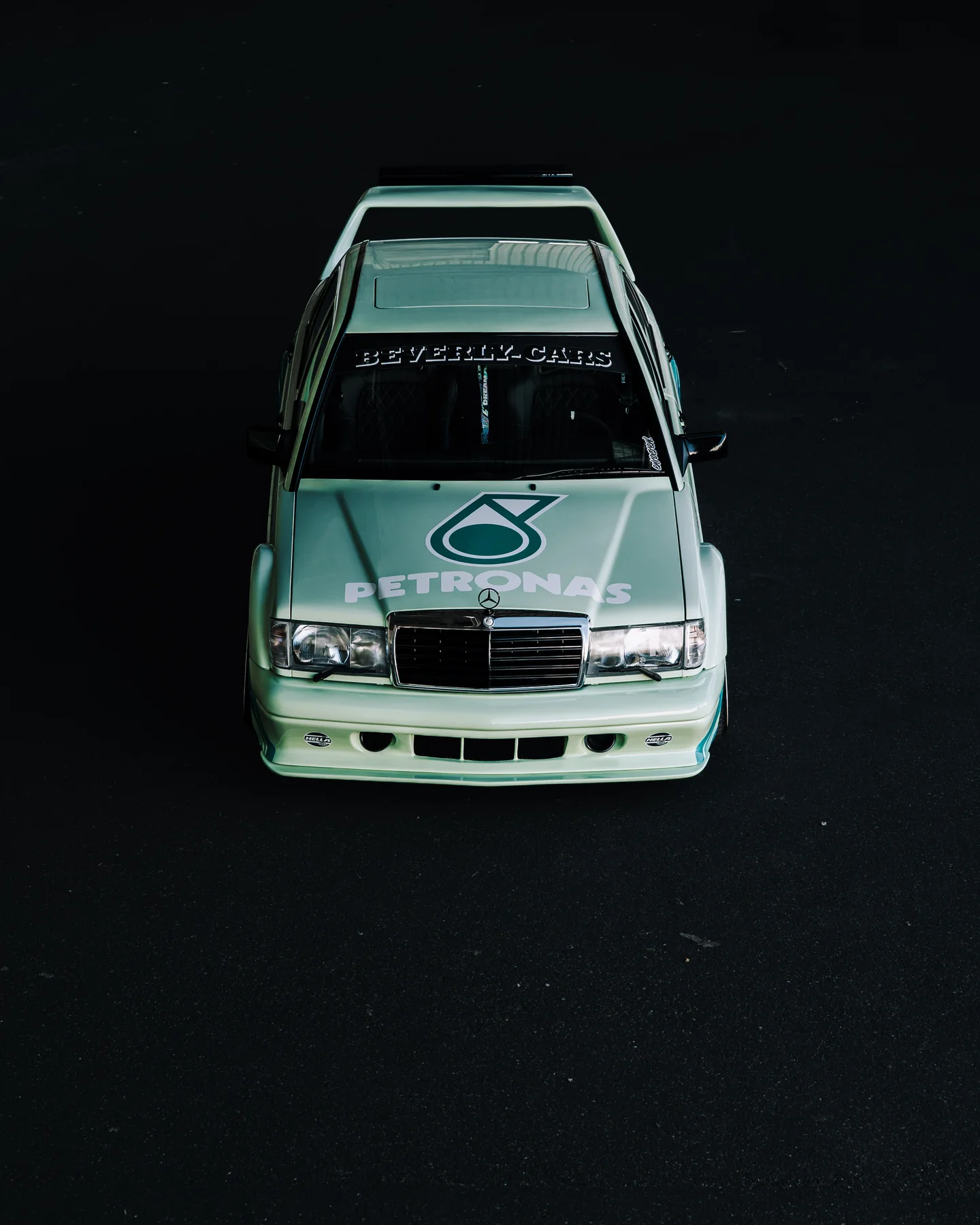 Petronas-liveried Mercedes photographed from above